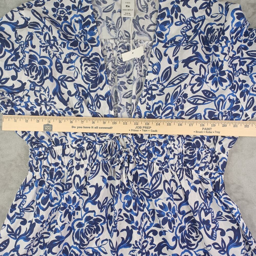 Free Assembly Women Floral Dress Cover Up XL Blue White Cotton Beach Resort - Picture 6 of 8